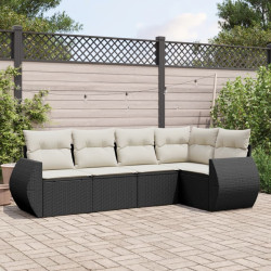 5 Pcs conjunto sofás de jardim com almofadões vime PE preto