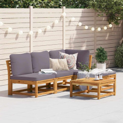 5 Pcs conjunto lounge de jardim c/ almofadões acácia maciça