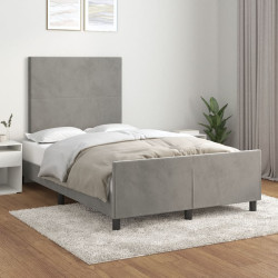 Estrutura de cama sem colchão cinza claro veludo