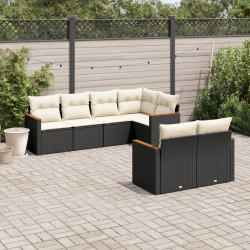 7 Pcs conjunto de sofás p/ jardim c/ almofadões vime PE preto
