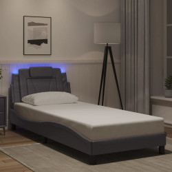 Estrutura de cama viana com LED sem colchão 90x190 cm cinzento