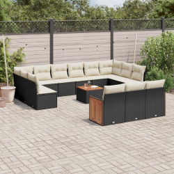 14 Pcs conjunto de sofás p/ jardim c/ almofadões vime PE preto