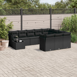 11 Pcs conjunto sofás de jardim c/ almofadões vime PE preto