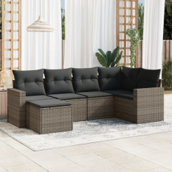 6 Pcs conjunto sofás de jardim com almofadões vime cinzento