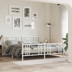 Estrutura de cama com cabeceira e pés 193x203 cm metal branco