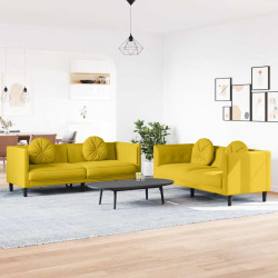 2 Pcs conjunto de sofás com almofadas veludo amarelo