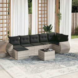 8 Pcs conj. sofás jardim c/ almofadões vime PE cinzento-claro