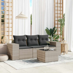 4 Pcs conj. sofás jardim c/ almofadões vime PE cinzento-claro