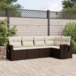 5 Pcs conjunto sofás p/ jardim c/ almofadões vime PE castanho