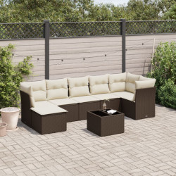 8 Pcs conjunto sofás de jardim c/ almofadões vime PE castanho