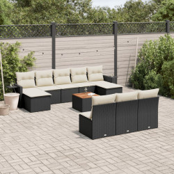 11 Pcs conjunto sofás de jardim c/ almofadões vime PE preto