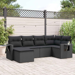 6 Pcs conjunto sofás de jardim c/ almofadões vime PE preto