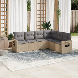 6 Pcs conjunto de sofás p/ jardim com almofadões vime PE bege