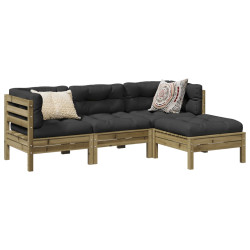 4 Pcs conjunto sofás p/ jardim com almofadões pinho impregnado