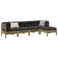 5 Pcs conjunto sofás de jardim c/ almofadões pinho impregnado