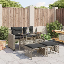 4 Pcs conj. sofás jardim c/ almofadões vime PE/vidro
