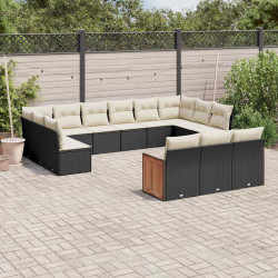 13 Pcs conjunto de sofás de jardim com almofadões vime PE preto