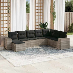8 Pcs conj. sofás jardim c/ almofadões vime PE cinzento-claro