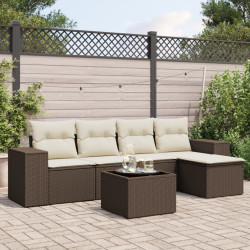 6 Pcs conjunto de sofás jardim c/ almofadões vime PE castanho