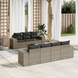 8 Pcs conjunto sofás de jardim c/ almofadões vime PE cinzento