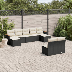 9 Pcs conjunto de sofás p/ jardim c/ almofadões vime PE preto