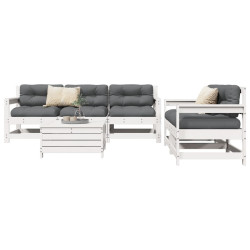 6 Pcs conjunto sofás de jardim madeira de pinho maciça branco