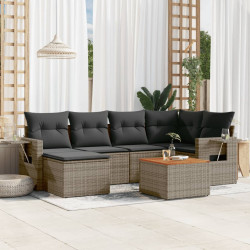 7 Pcs conjunto sofás p/ jardim c/ almofadões vime PE cinzento