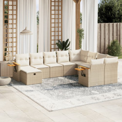 10 Pcs conjunto de sofás p/ jardim com almofadões vime PE bege