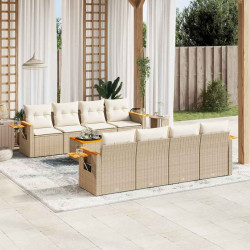 9 Pcs conjunto de sofás p/ jardim com almofadões vime PE bege