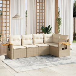 5 Pcs conjunto de sofás p/ jardim com almofadões vime PE bege