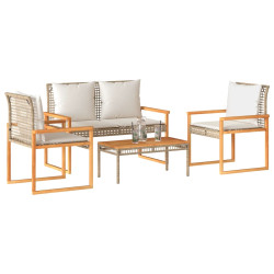 4 Pcs conj. lounge jardim c/ almofadões vime PE mistura beges