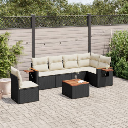 7 Pcs conjunto de sofás p/ jardim c/ almofadões vime PE preto