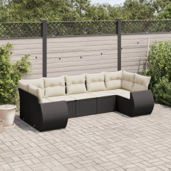 7 Pcs conjunto de sofás p/ jardim c/ almofadões vime PE preto