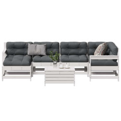7 Pcs conj. lounge de jardim c/ almofadões pinho maciço branco