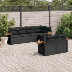 7 Pcs conjunto de sofás p/ jardim c/ almofadões vime PE preto