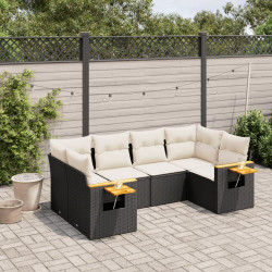 6 Pcs conjunto sofás de jardim c/ almofadões vime PE preto