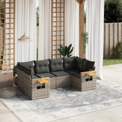6 Pcs conjunto sofás de jardim com almofadões vime cinzento