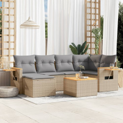 7 Pcs conjunto de sofás p/ jardim com almofadões vime PE bege