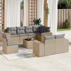 9 Pcs conjunto de sofás p/ jardim com almofadões vime PE bege