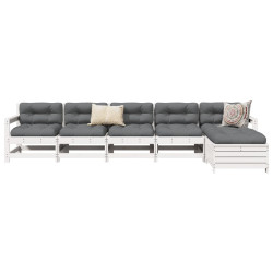 6 Pcs conjunto sofás de jardim madeira de pinho maciça branco