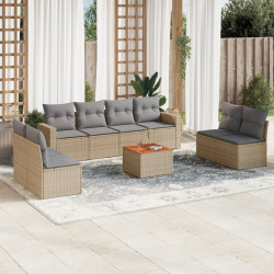 9 Pcs conj. sofás jardim c/ almofadões vime PE bege misturado