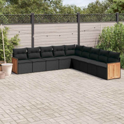 9 Pcs conjunto de sofás p/ jardim c/ almofadões vime PE preto