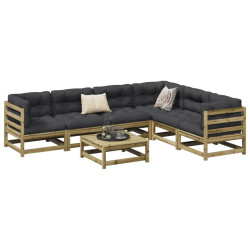 7 Pcs conjunto sofás jardim madeira de pinho impregnada