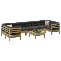 8 Pcs conj. sofás jardim c/ almofadões madeira pinho impregnada