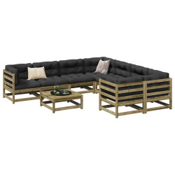9 Pcs conjunto sofás jardim madeira de pinho impregnada