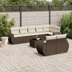 9 Pcs conjunto sofás p/ jardim c/ almofadões vime PE castanho