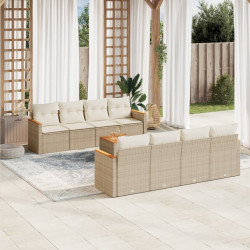9 Pcs conjunto de sofás p/ jardim com almofadões vime PE bege