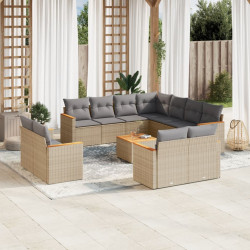 12 Pcs conj. sofás jardim c/ almofadões vime PE bege misturado