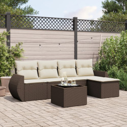 6 Pcs conjunto de sofás jardim c/ almofadões vime PE castanho