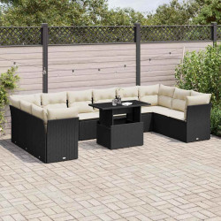 11 Pcs conjunto sofás de jardim c/ almofadões vime PE preto